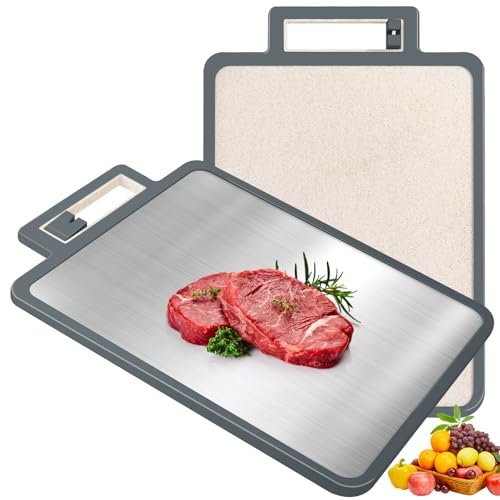 Fuyuleyo Cutting Board Double Sided, 304 Stainless Steel Chopping Board with Knife Sharpener, Food-Grade Wheat Straw Cutting Boards for Kitchen, Large Chopping Boards (38.8 * 26.7cm), Dishwasher Safe