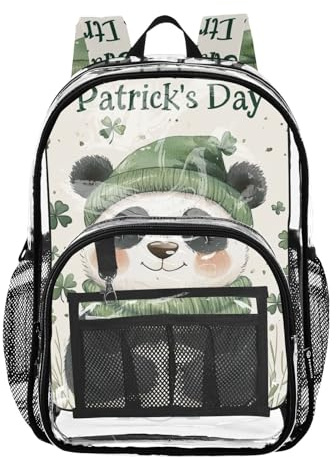 ZRWLUCKY Transparenter Rucksack für die Schule, durchsichtig, mit Seitentasche, durchsichtiger PVC-Rucksack, niedlicher Panda-Klee, niedlicher Panda-Klee, Einheitsgröße, Niedliches Panda-Kleeblatt