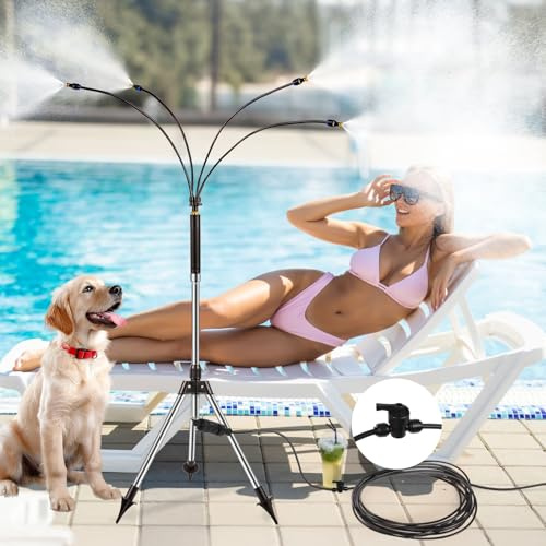 LifeIdeas Stehende Sprühnebel für die Kühlung der Außenterrasse – 1,9 m verstellbares, tragbares Nebelsystem mit Stativbasis, 7,6 m Schlauch – Outdoor-Nebelkühlung für Hinterhof, Grill, Pool und