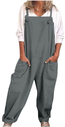 Salopette da donna: tuta casual da donna con spalline larghe senza maniche con bottoni e bretelle, tuta con tasche da donna, vintage, tinta unita, tutine lunghe larghe, pagliaccetto intero da