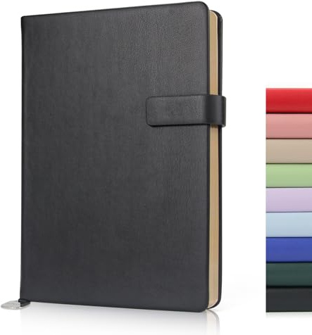 WETLOTE A5-212 Seiten Hardcover gefüttert Notebook mit weichem Lammfellerbedeckung, Stiftband, Band Lesezeichen, vergoldete Ränder, Rückentasche, Geschenkbox - Ideal für Arbeit, Reisen, Schwarz