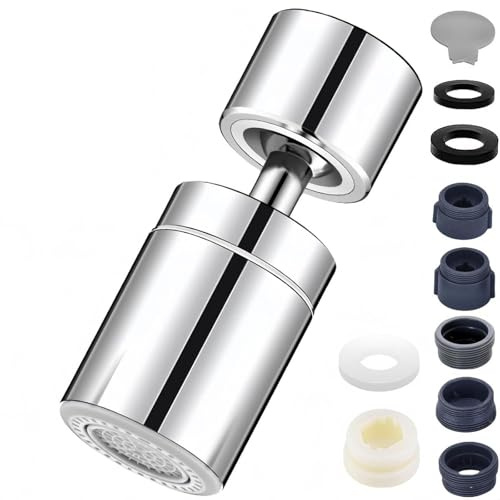 Universal Kitchen Tap Spray Head Attachment,360° Rotate Adjustable Tap Aerator & Faucet Adapter,22mm Male Tap Extender for Kitchen Sink,Replacement Tap Nozzle,Silver Alloy 2-Mode Sink Accessories