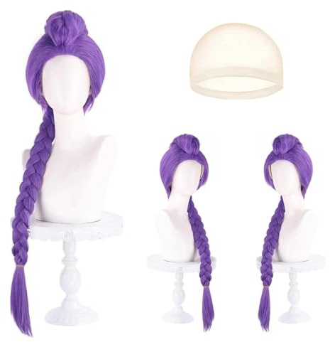 HTTDSLF Perruque Violette Tressée pour Cosplay, Perruque Costume Chasseur pour Femme, Déguisement K-pop Perruques Cosplay pour Halloween Carnaval Fête Cosplay, Cadeau Mignon pour Les Fans
