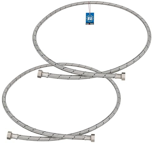 KOTARBAU® Flexschlauch 3/8“ x 3/8“, Wasserschlauch, Panzerschlauch 150 cm | 2er Set, Anschlussschlauch für Armatur, Schlauch Für Wasserhahn, Edelstahlummantelt, Silber