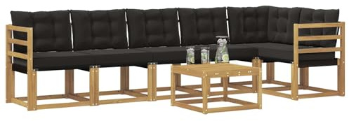 vidaXL Outdoor-Sofagarnitur mit Kissen 7 pcs Weiß und Schwarz, Garten, modernes Sofa-Set, langlebige Möbel für draußen, stilvolle Lounge, entspannen am Pool