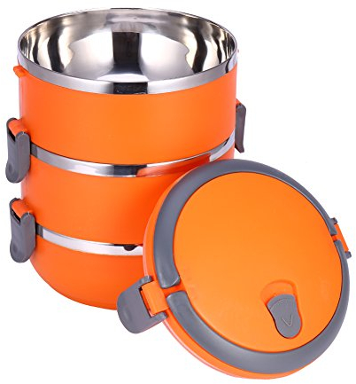 Caja porta almuerzo de nivel térmico aislado con tres capas apilables de acero inoxidable, cajas de comida caliente Bento