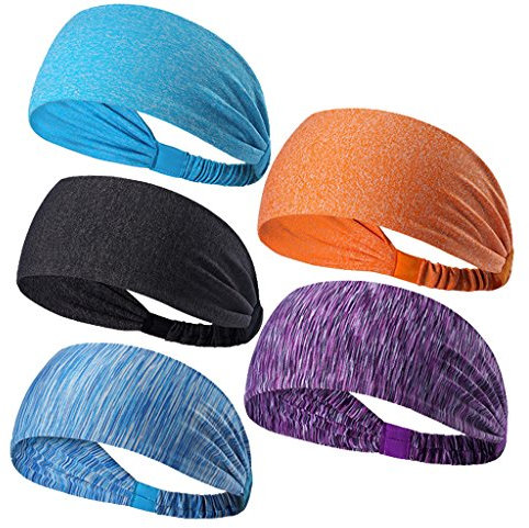 5-Stück Sport Stirnband Schweißband, Anti- Rutsch kopf schweissband, atmungsaktiv für Rennen, Joggen, Volleyball, Yoga, Fitness, Radfahren, ür Damen und Herren (Gruppe 1)