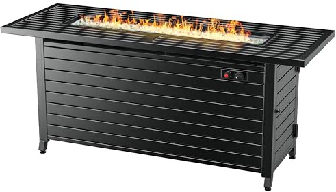 LEGACY HEATING Fuoco a gas propano 144 cm 50000BTU braciere a gas per esterni, braciere rettangolare 2 in 1 con coperchio, perline di vetro, certificato ETL per riunioni in giardino
