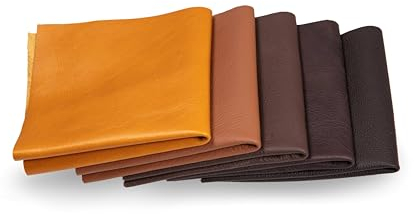 Club4Brands Leather Scraps - Pieces of Leather in Brown Ideal for Craft Works, Extra Large, Quality Genuine Leather, Repair Bags, Textiles, Covering, Decoration, 1kg, Various Shades, DIN A3 - Brown