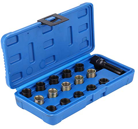 Cocoarm 16 Stück Zündkerzengewinde Reparatursatz Zündkerzen Werkzeug Gewindewerkzeug 14 mm x 1,25 Zündkerzen Gewinde Reparatur Werkzeug Set M16 Hahn mit Tragbarem Koffer