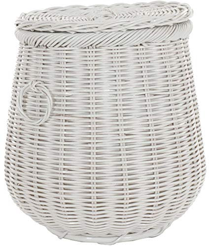 Korb-Outlet Geräumiger Wäschekorb, große Wäschetonne bauchig aus echtem Rattan Ø 50cm (Weiss)