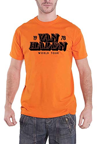 Van Halen T Shirt World Tour 1978 Band Logo Nue offiziell Herren Orange M