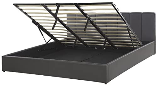 Elegantes Bett Kunstleder mit Bettkasten hochklappbar grau 180 x 200 cm Dreux