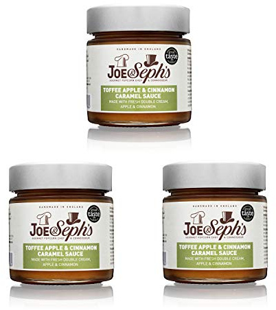 Joe & Sephs Toffee Apple and Cinnamon Caramel Sauce (3x230g)| 2 Star Great Taste Award Winner, Caramel Drizzle, Ice Cream Sauce, Caramel Sauce for Coffee, Vegetarian, Home Baking, Cakes