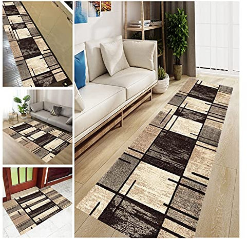 Lanbent Flur Läufer Teppich, rutschfest Schallschutz Türmatte mit 0,6 MM Dickem, Fußboden Matte für Korridorhalle Küche Eingang Treppe, Cuttable Waschbar Braun