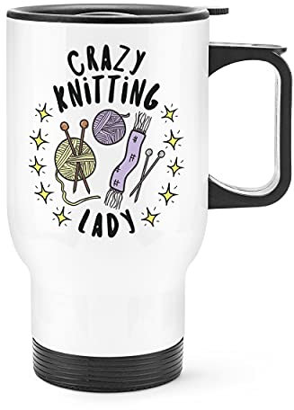 Crazy Knitting Lady Stars Travel Mug Cup with Handle
