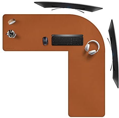 ZORESYN L-förmiger Schreibmatte, Eckschreibtisch PU Leder Office Mauspad, Workstation Gaming-Mauspad, 120 cm (L) x120 cm (L) x 40 cm (B), Dick - 0.2CM (Braun)