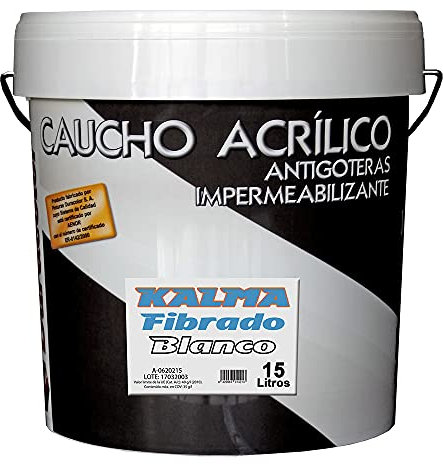 Pintura Kalma Antigoteras Fibrado - Color Blanco - 15 Litros - Impermeabilizante de Caucho Acrílico con Fibra de Vidrio - Durabilidad y Elasticidad Permanente - Acabado Satinado - Duracolor