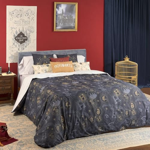 Belum Harry Potter Bettbezug, Modell Harry Potter Gold, Bettbezug mit Knöpfen, 100% Baumwolle, Bettbezug (90 cm Bett (155 x 220 cm)