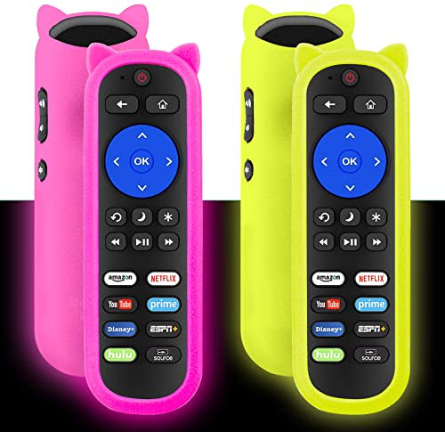 Remote Control for All Onn Roku TV, Universal for Onn 24 32 40 43 50 55 58 65 70 Roku Smart TV with Remote Case, for Onn HO-RCRUS-22, RC-AFIR, RC439 Remote with Glow Pink and Yellow Cover