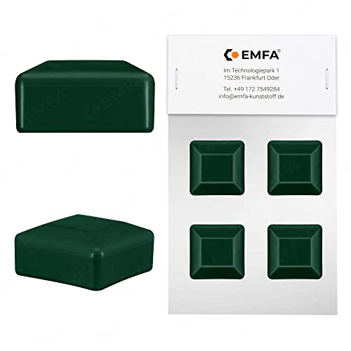 EMFA Zaunpfahlkappe 100x100 mm 4 Stück Grün Pfostenkappe quadratisch Zaunpfostenkappen Zaunabdeckung Kunststoff Deckel Zaunkappen 10x10 cm