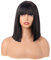 MapofBeauty 12 Zoll/30 cm Gerade Bob Mit Flat Pony Kurze Bunt Synthetische Haarfasern Cosplay Partys Perücke (Schwarz)