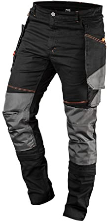 NEO TOOLS HD Slim Arbeitshose, abnehmbare Taschen, zugeschnitten | Profiliertes Knie, Knietaschen, Dreifachnähte, Abnehmbare Beinöffnungen, Werkzeugtasche, Elastischer Bund, Reflektieren