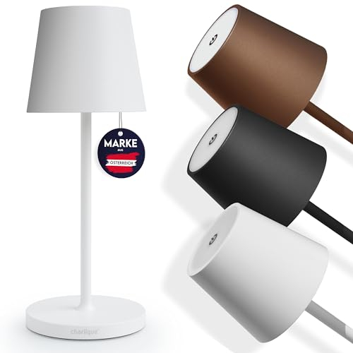 charlique® LED Tischlampe kabellos mini (weiß) - Dinner Light 28 cm - Akku Tischleuchte mit USB, für indoor und outdoor, warmes Licht - wetterfest für Balkon, Terrasse & Garten