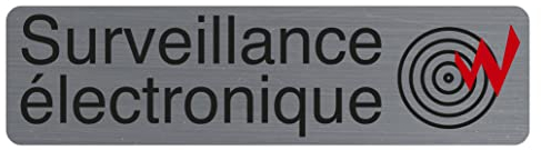 Exacompta - Réf. 67170E - 1 plaque de porte adhésive Surveillance électronique - Plaque murale de signalisation - Sur tous supports - Aspect aluminium brossé - Dimensions : 16,5 x 4,4 cm