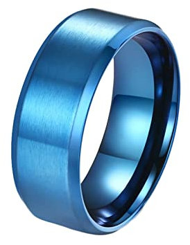 KnBoB 8MM Herren Edelstahlring Biker, Blau Matt Gebürstet Freundschaftsringe Partnerringe für Herren Größe 65 (20.7)