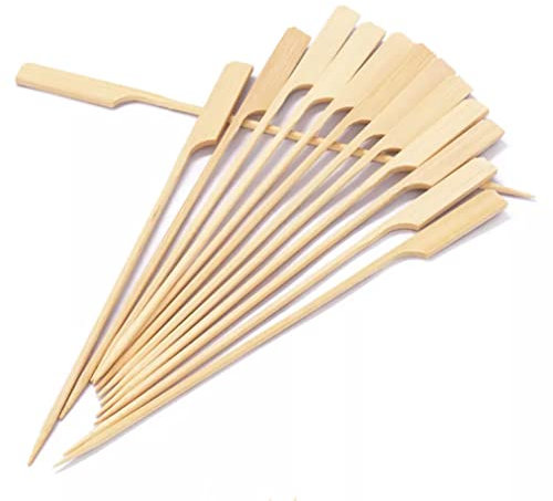 Bio Degradable Paddle BBQ Skewers | Eco-Friendly Bamboo Skewers for Kebabs, Cocktail Sticks for Food, Marshmallow and Chocolate Fountain (15cm, 100)
