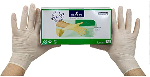 LATEX Einweghandschuhe 200 Stück Einmalhandschuhe | LATEX Handschuhe Gummihandschuhe Einweg Handschuhe | Puderfrei Latexhandschuhe (L, Latex, 200)