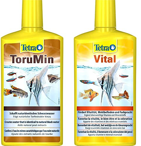 Tetra ToruMin für naturidentisches Schwarzwasser - fügt natürliche Torfextrakte hinzu, 500 ml Flasche & Vital - fördert Vitalität, Wohlbefinden und Farbpracht bei Fischen,500 ml Flasche