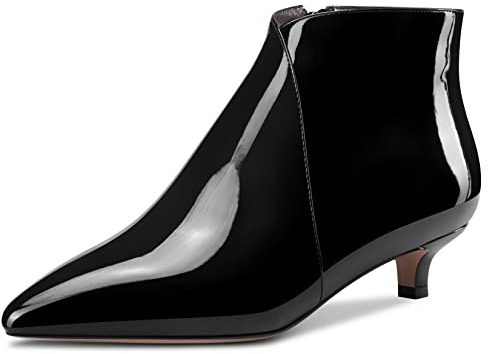 Aachcol Donna Stivaletti a Punta Basso Gattini Tacco Heel Verniciata Cerniera Dress Scarpe Nero 3.5 CM 42 EU