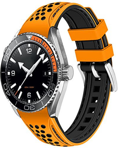YISIWERA Durable Rallye Courses Deux Tons Extrémités courbes Caoutchouc Silicone Bracelets de Montres 20mm 22mm Universel Couture Bracelet de Montres pour Hommes Femmes Boucle En Acier Inoxydable