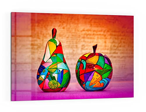 DEQORI Küchenrückwand Glas | Motiv Bunte Holzfrüchte | 60x40 cm | Bad- oder Herd-Rückwand | Herdblende Spritzschutz für Küche & Badezimmer | moderne Deko für Fliesenspiegel