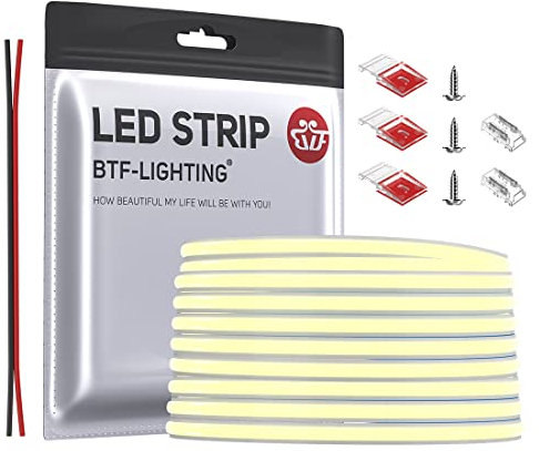 BTF-LIGHTING FCOB COB Natürliches Weiß 4000K Flexibel Hohe Dichte Licht dimmbare LED-Streifen CRI90+ 5M 480LEDs/m 2400LEDs DC12V 10W/M 5mm Breite biegsam FOB LED-Band für DIY Innenbeleuchtung Projekte