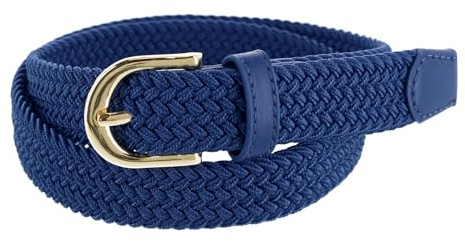 CTM Women's Elastic Braided Stretch Belt with Gold Buckle 25 mm, 2XL, Royal