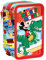 Clondo Astuccio 3 Scomparti, Per Topolino Fan, 44 Pezzi, Forbici, Pastelli, Penne, Pennarelli - 3 Zip, Bambini, Scuola Elementare e Regalo, Tema Dinosauri - Gadget Ufficiale