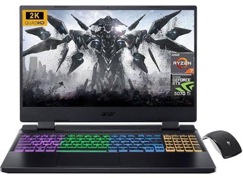 acer Nitro 5 Gaming Laptop 2023, pantalla QHD de 15.6 pulgadas, gráficos NVIDIA GeForce RTX 3070 Ti, procesador AMD Ryzen 7 6800H, RAM DDR5 de 64 GB, SSD de 2 TB, Wifi6, Windows 11 Pro, con mouse