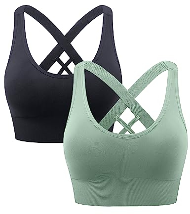 Heersan Sport BH Damen, Push up Sport Bra Ohne Bügel Crossback Seamless Starker Halt Sports Bra mit Abnehmbaren Gepolstert für Fitness Lauf Joggen Yoga