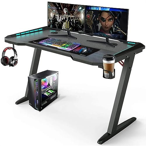 Avalo Gaming Schreibtisch - 120 x 60 x 73 cm - Spieletisch mit LED-Beleuchtung - Tisch - Schwarz