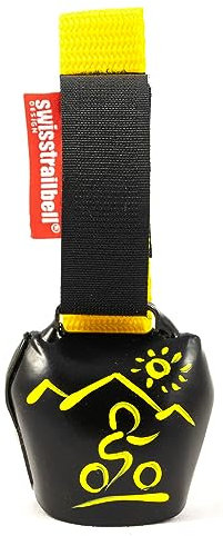 swisstrailbell® Fahrradklingel Black mit gelbem MTB, gelbes Band, Trailbell, Signalglocke