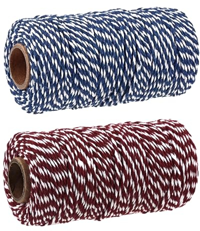 ZHMKYD13 Cordino Di Cotone Blu e Bianco 4 Rotoli 200m Filo Da Macellaio Spago Natalizio Da Giardino Per Regalo Spago Da Cucina Corda Di Cotone Per Confezioni Regalo Di Natale Decorazioni, Fai Da Te