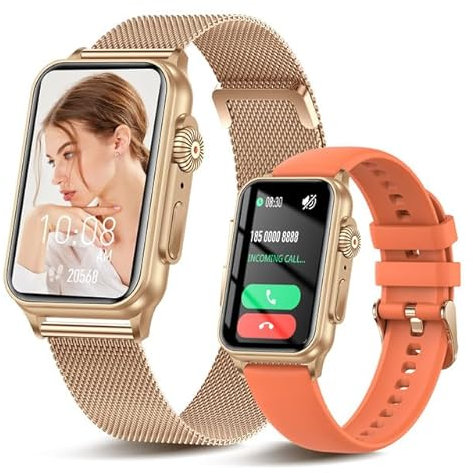 LAMA Smartwatch Herren Damen mit Telefonfunktion,Fitness Tracker 1,57 Schrittzähler Fitnessuhr mit Herzfrequenz Schlafmonitor,IP67 Wasserdicht Sportuhr Aktivitätstracker für Android iOS,Orange&Golden
