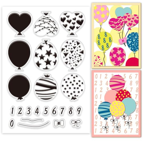 PH PandaHall Luftballons Transparente Stempel Zahlen Gummistempel Transparente Silikonstempel Silikon Gummistempel Für Geburtstag DIY Scrapbooking Fotoalben Tagebücher Papier
