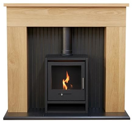 Adam Innsbruck Stove Fireplace in Oak with OKO S1 Bio Ethanol Stove in Charcoal Grey, 45 Inch