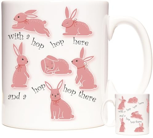 Rabbit Mug. with a Hop Hop Here... Rabbit Coffee Mug. 11oz Ceramic Mug. Bunny Gift. Rabbit Mum or Rabbit Dad Gift Mug