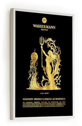 codiarts. Astrologie Sternzeichen Poster | Goldfolienprägung | goldenes Tierkreiszeichen Wassermann Wandbild | DIN A3 ohne Rahmen (Aquarius, Schwarz)
