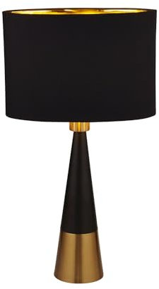 Licht-Erlebnisse Tischlampe Schwarz Gold Kupfer 58,5 cm hoch Stoff Metall Modern E27 Nachttischlampe Schlafzimmer Tischleuchte Wohnzimmer COLEMAN